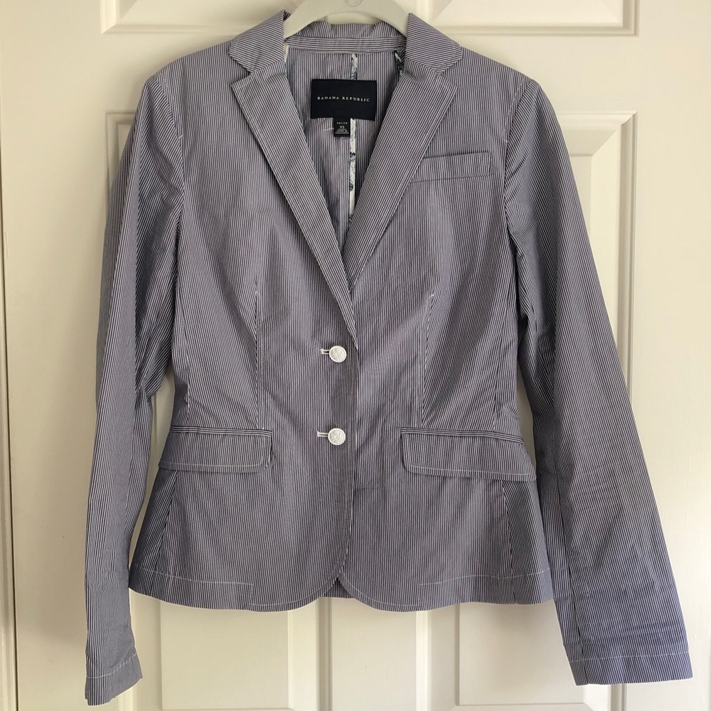Blue and White Striped Banana Republic Blazer